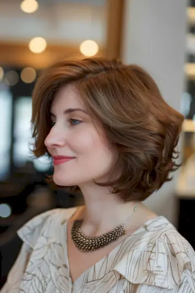 Bullet bob cut with feathered layers and a soft, airy feel