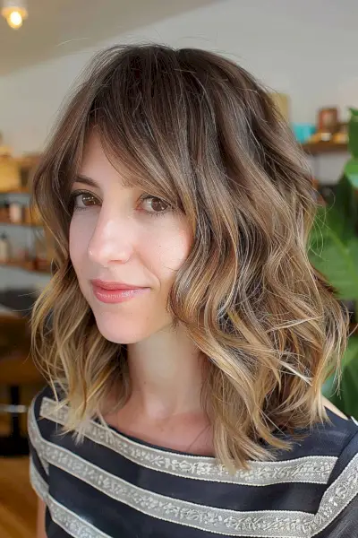 Long Wavy Bob with Curtain Fringe