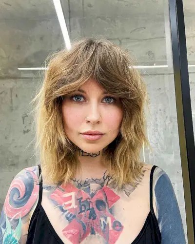 Razored Shaggy Long Bob with Choppy Curtain Bangs