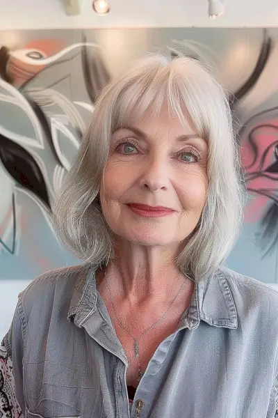 Long Bob with Curtain Bangs for Women Over 70