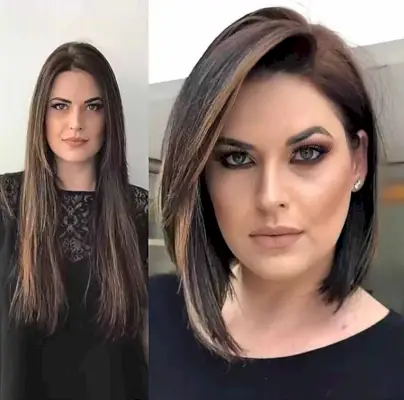 Sleek Side-Parted Asymmetric Bob for women with oval face shapes