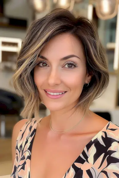 slightly parted layered bob