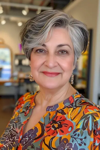 extra short bob with a side part for older women