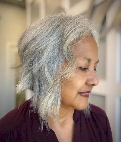Grey Angled Bob Cut for Thin Hair