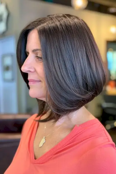 angled long bob hairstyle for women