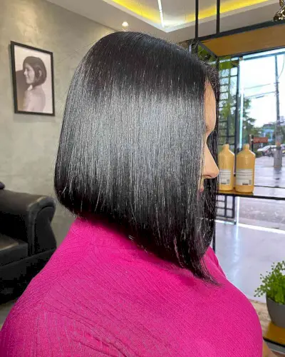 Shiny Jet Black Angled Bob Hairstyle