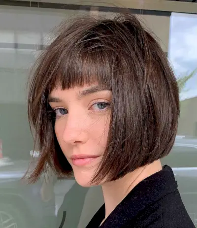 blunt angled bob with bangs