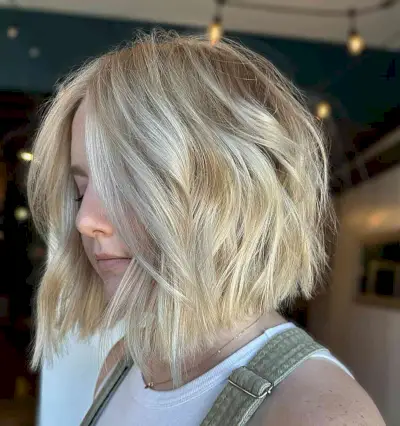 Dimensional Blonde Tousled Angled Bob