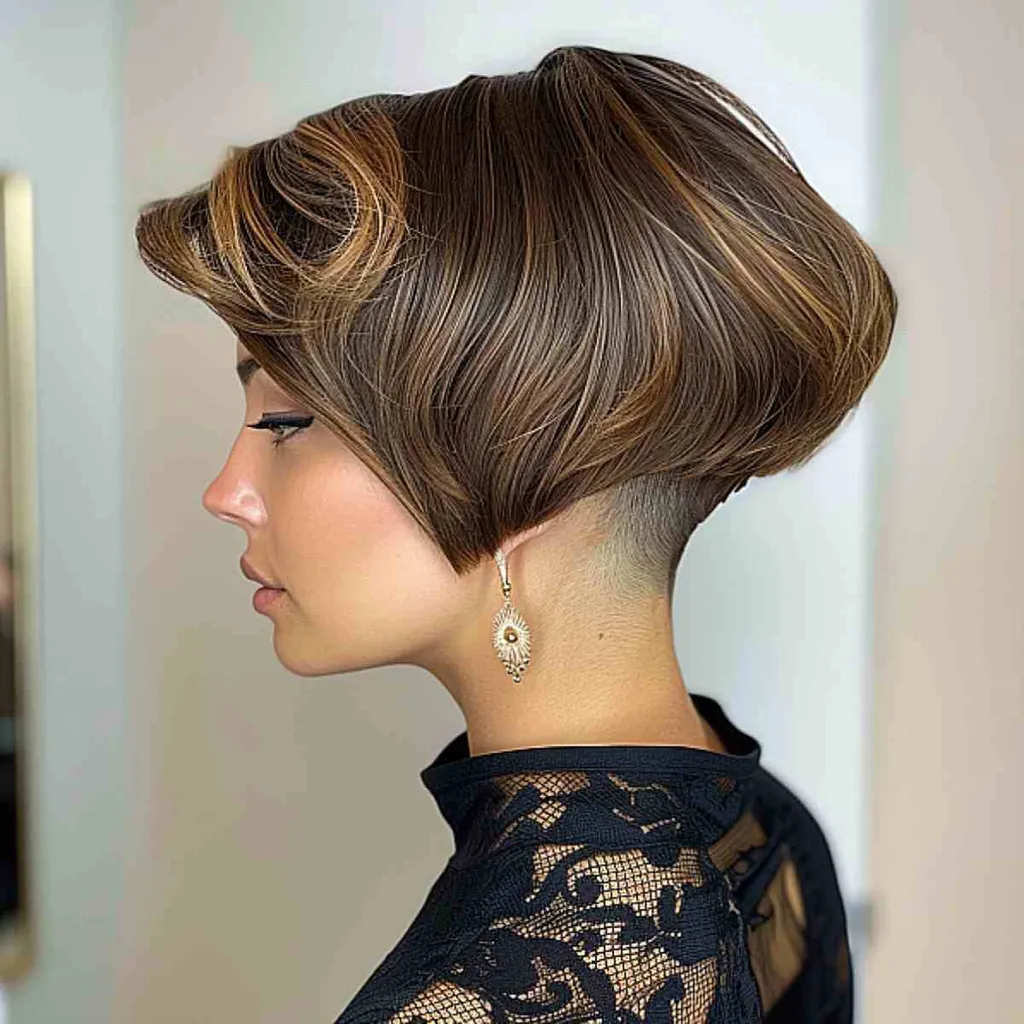 Bob apilado con un corte socavado' title=