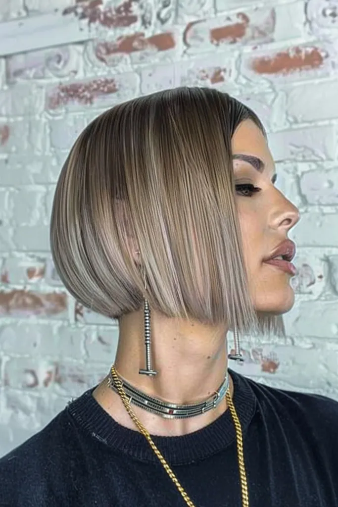Peinado elegante de Ombre Blunt Bob con corte de precisión' title=