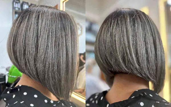 Salt and Pepper A-Line Bob Cut