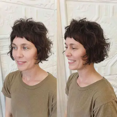 Razor Cut Messy Bob with Shorter Layers and Bangs