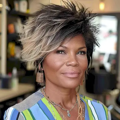 Spiky Short Razor Cut Bob for an African American Woman