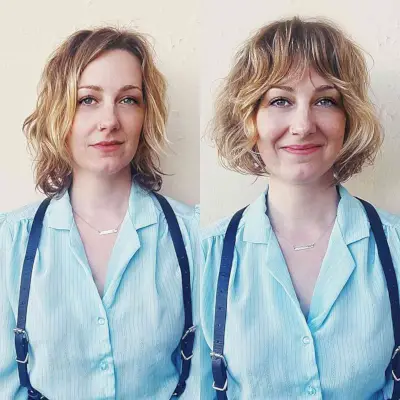 Razor Cut Bob with Natural Face-Framing Waves on women with short lived-in-hairstyle