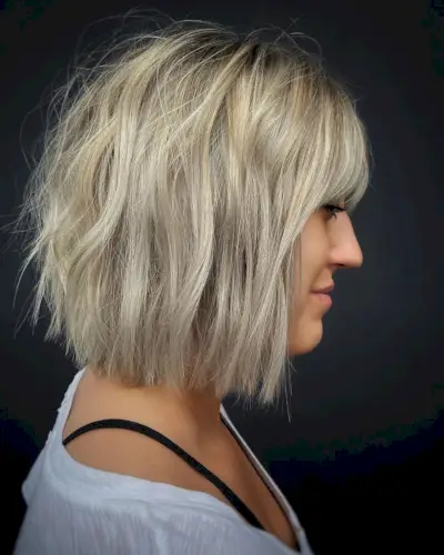 short razor cut bob with fringe hairstyle