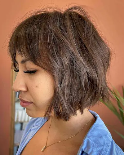 Short-Length Brunette Bob with Razored Textured Ends