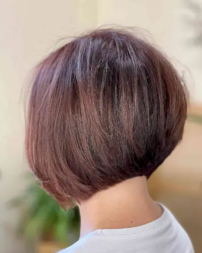 Short Brunette Stacked Bob with Mahogany Tones