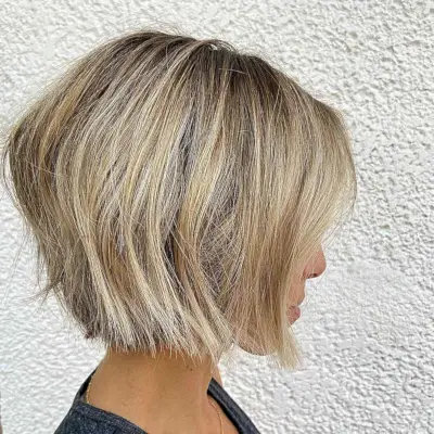 Stacked Bobbed Short Hair with Razored Ends and Soft Waves
