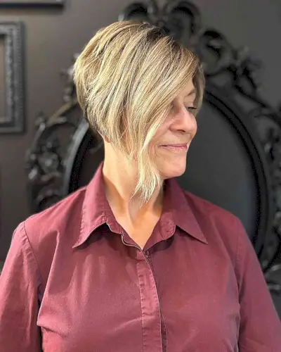 Short Stacked Blonde Bob with Elongated Front