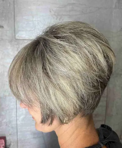 Grey Stacked Pixie Bob Haircut