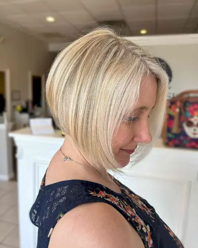 Blonde stacked bob for women over 50
