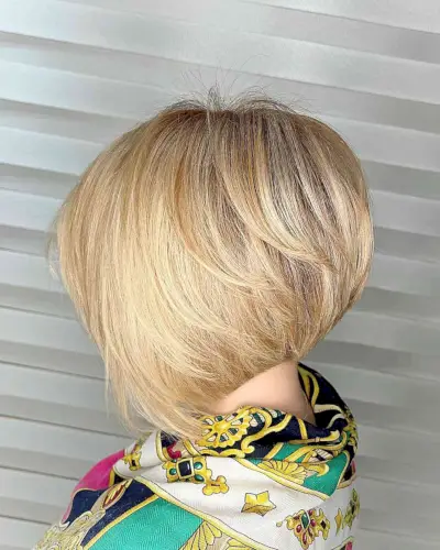 Blonde Layered Stacked A-Line Bob for Short Hair