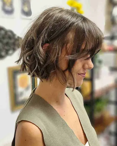 Textured Chin-Length French Bob with Fringe