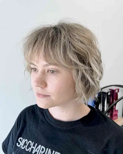Short Choppy Layered Textured Bob Cut with Light Bangs