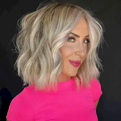 Very Blonde Bob with Texture for girls with straight thick hair