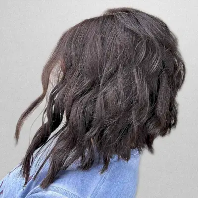 Long A-Line Textured Bobbed Hair with Angled Layers and Beach Waves