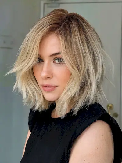 Side-Parted Choppy Lob Cut