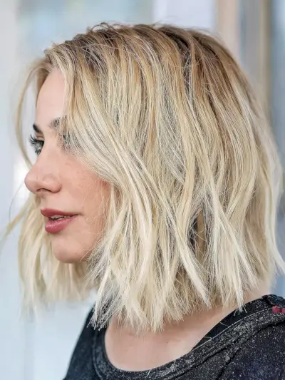 Lived-In Blonde One-Length Choppy Lob