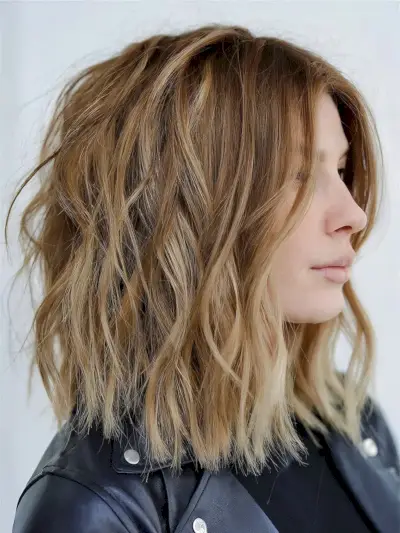 Long blunt bob with choppy layers