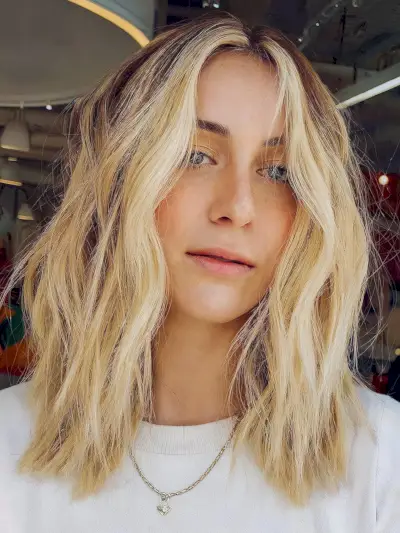 Blonde Long Choppy Bob with Waves