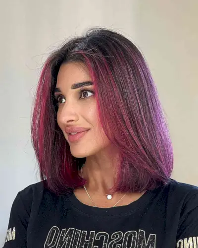 90s Magenta Hair with Shoulder-Skimming Lob Cut