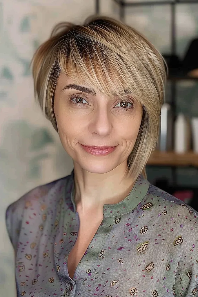 Asimetriška Long Pixie Bob šukuosena moderniai išvaizdai' title=