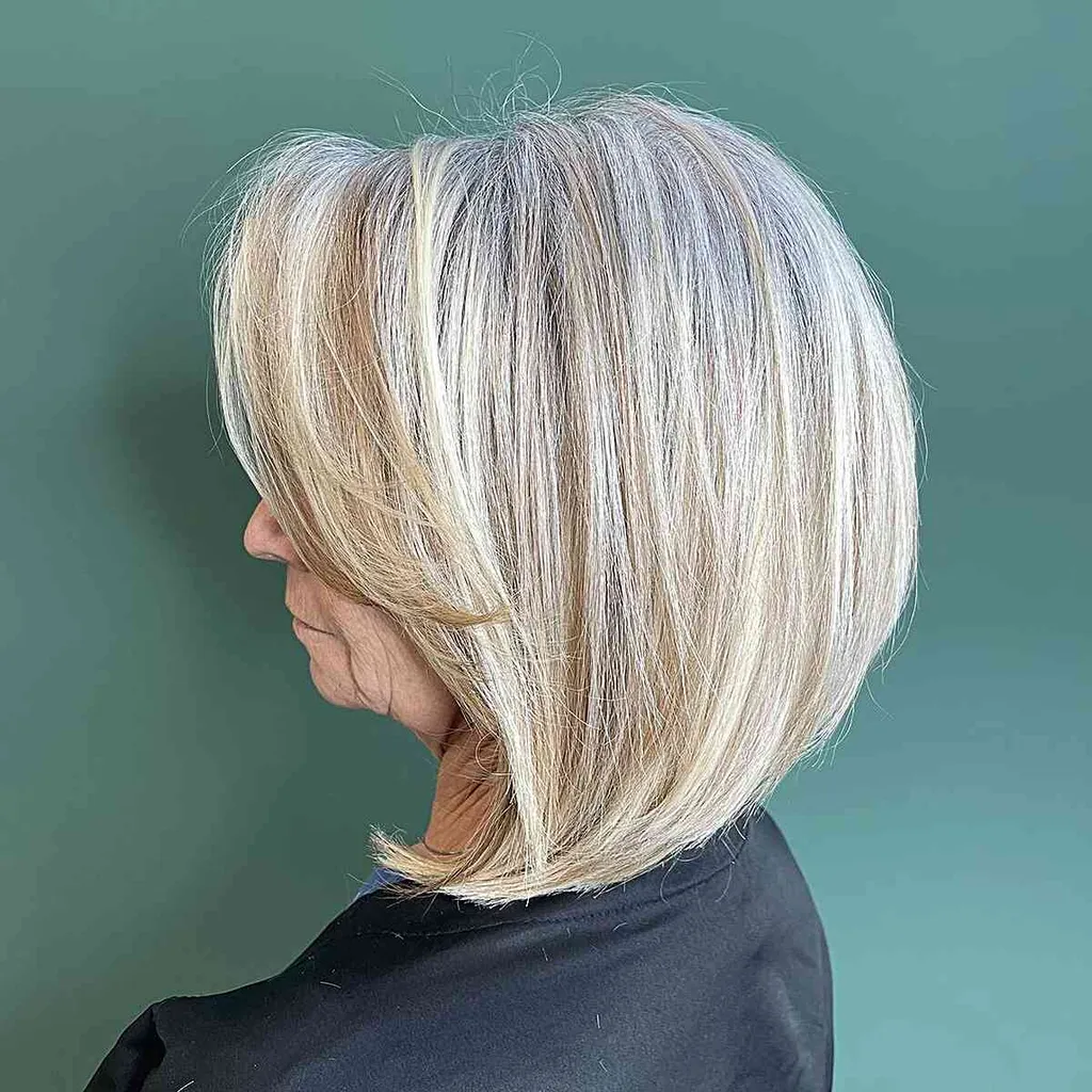 Layered lång rund inverterad bob med en frans' title=