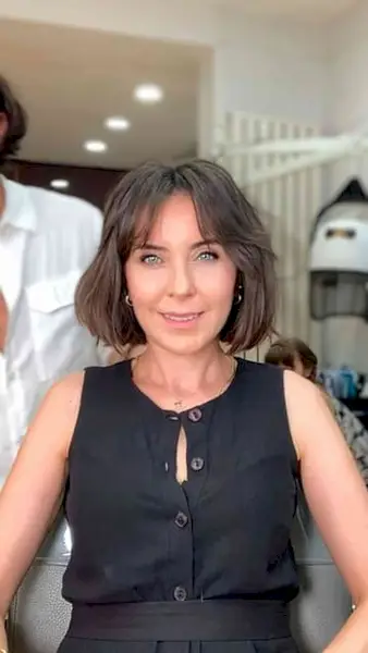 Tousled French Bob with Wispy Curtain Fringe