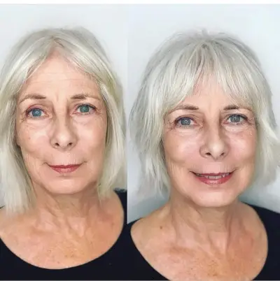 Bob with curtain bangs for older women