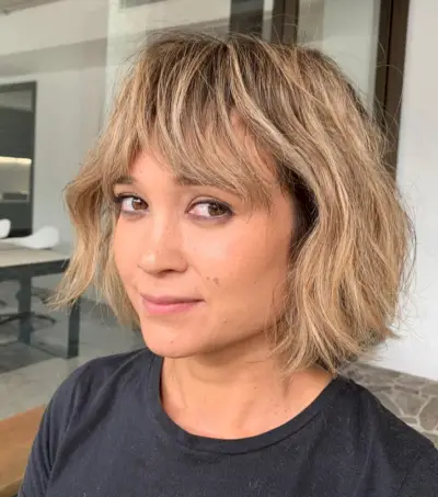 Shag bob with swoopy fringe