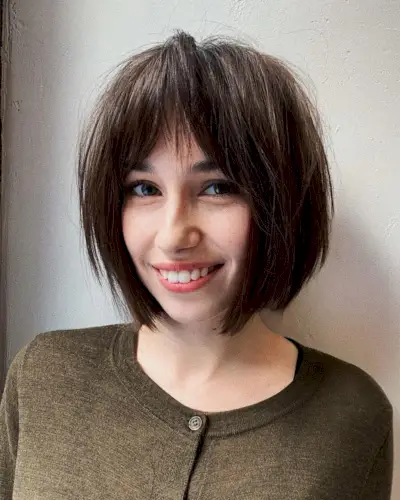 Curtain bangs on a bob haircut