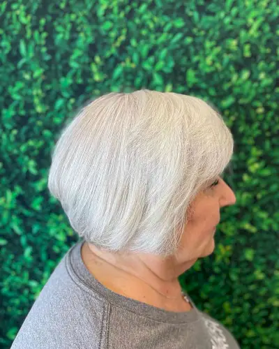 Short Graduated Bob Cut and Bangs for Platinum White Hair