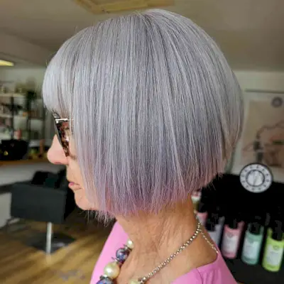 Sleek Razored Bob Cut with Fringe and Graduation for Older Women