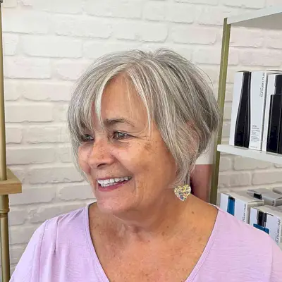 Side-Parted Cropped Graduated Bob with Soft Bangs for Ladies Over 60