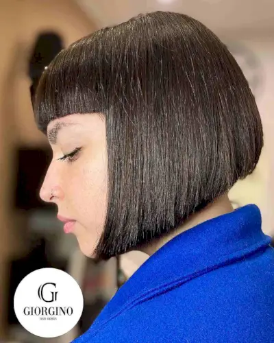 Short Graduated Inverted Bob Haircut with Full Bangs