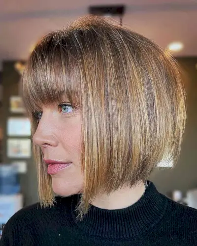 Layered Textured Bob for Fine Hair and Waterfall Bangs