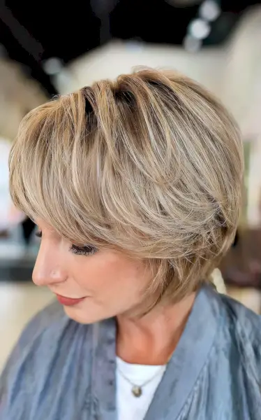 Layered bob with angled bangs