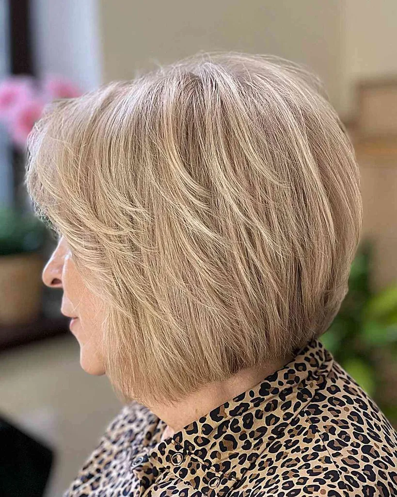Camadas visíveis em um Short Blonde Bob para mulheres mais velhas' title=