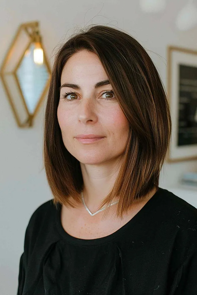 Dlouhý vrstvený bob účes pro středně husté až husté vlasy' title=