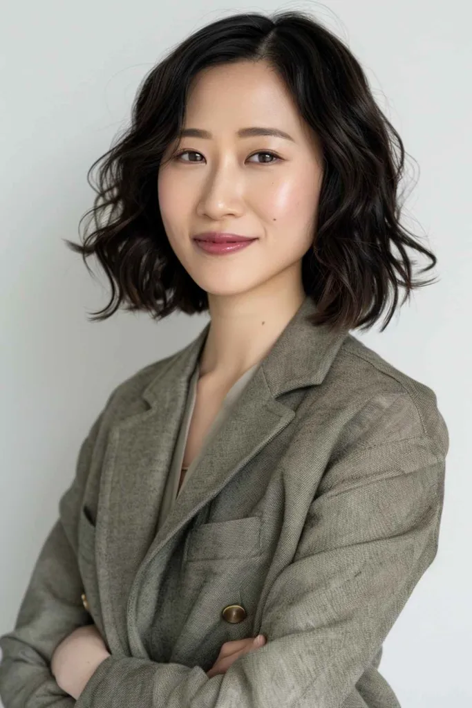 Jemný vlnitý čínský bob pro středně husté až husté vlasy po ramena' title=